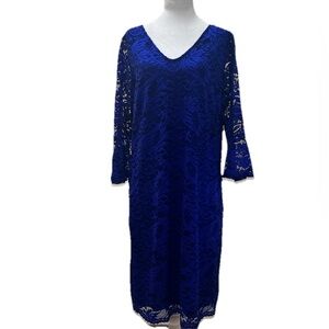 Olivia Matthews Royal Blue Sheath Dress with Bell Sleeves and Lace size 22